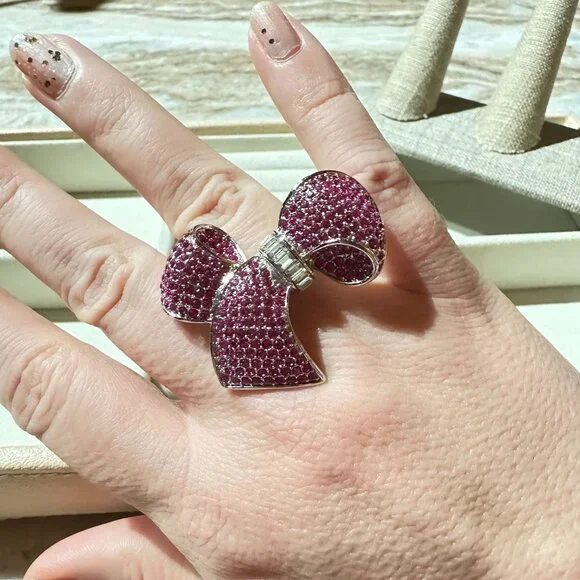 Park Lane Hope Ring Bow Design W/ Pink Crystals Silver Tone Size 7 NWT - Picture 7 of 9